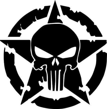 US ARMY STAR WiTH punisher SKULL DECAL weathered
