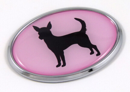 Chihuahua Pink Oval 3D Adhesive Chrome Emblem