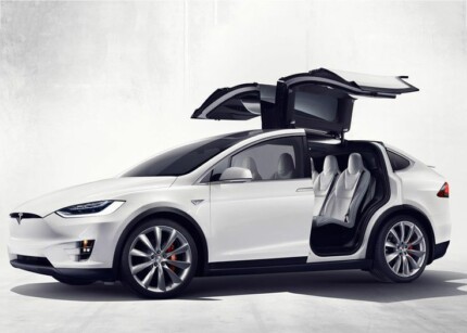 elon musk tesla modex with falcon wing doors open sticker