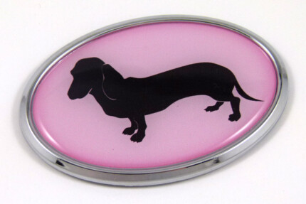 Deschaund Pink Oval 3D Adhesive Chrome Emblem