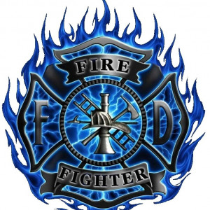 FIREFIGHTER LOGO WITH BLUE FLAMES STICKER