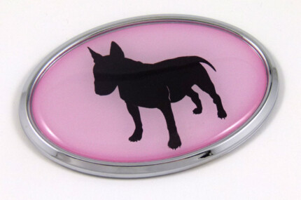 Bull Terrier Pink Oval 3D Adhesive Chrome Emblem