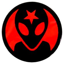 skater alien circular sticker red