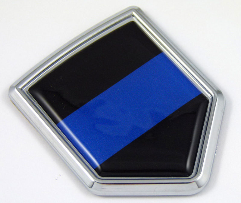 Police Blue Line 3D Chrome Flag Crest Emblem Car Decal