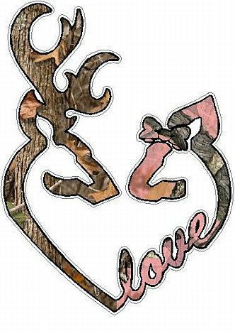 DEER HEADS HEART FILLS with LOVE camo nature with pink