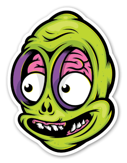 alien head with brains sticker