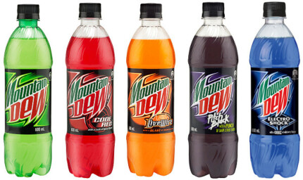 MOUNTAIN DEW FLAVORS BOTTLE SHAPED STICKERS