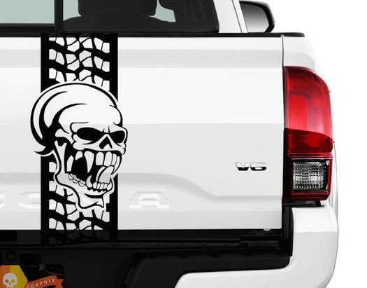skull_with tire tracks pickup vinyl graphic combo kit