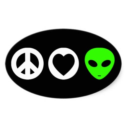 Peace Love Alien Oval Sticker