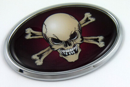 Skull Oval 3D Adhesice Chrome Auto Emblem